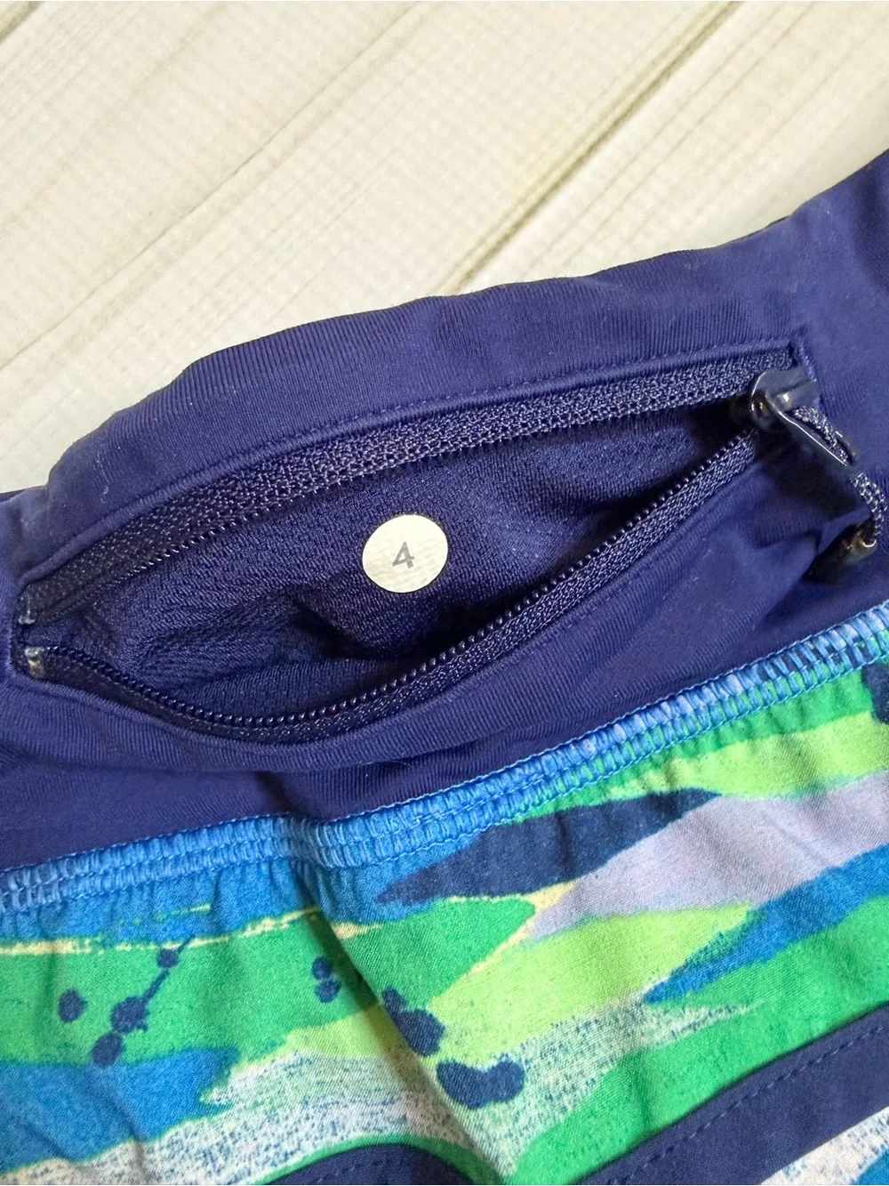 lululemon athletica Navy Waistband Blue & Green Striped Running Shorts